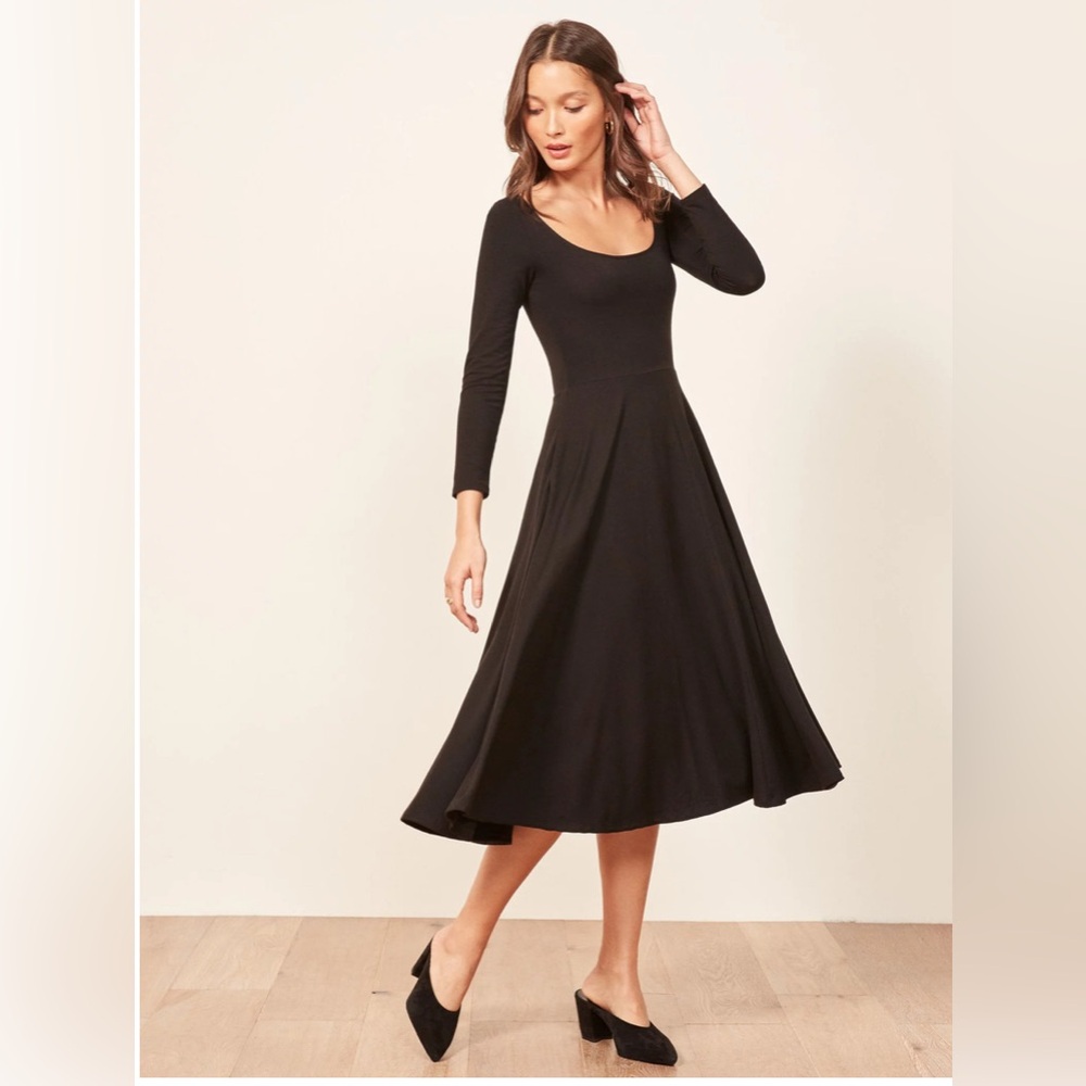 Reformation Rou Midi Fit & Flare Dress – Size Small, Classic Black - Picture 2 of 8